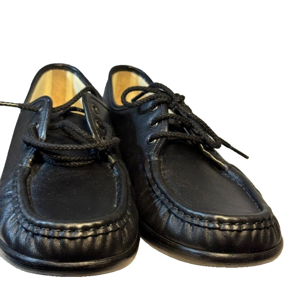 SAS Siesta Black leather Shoes women size 11.5N hand sewn loafers comfort granny